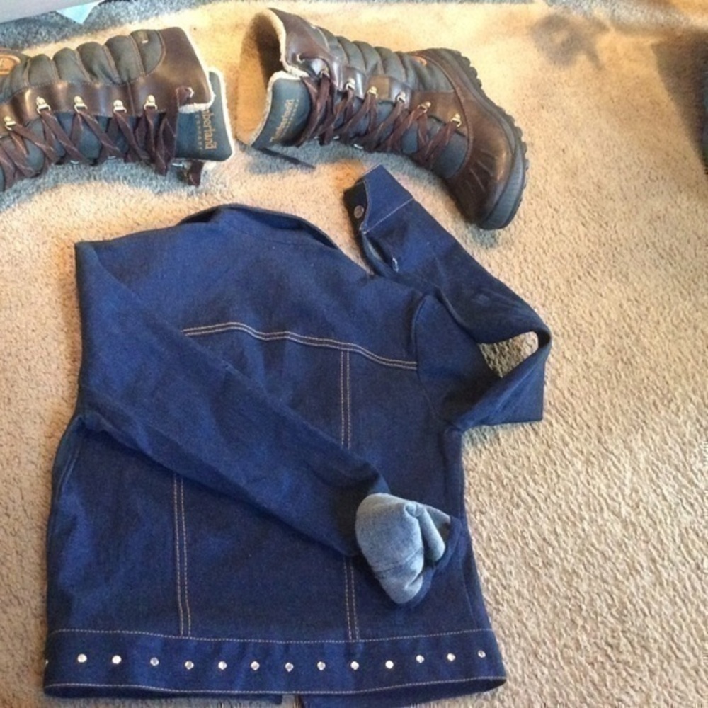 💋 Xoxo stretch denim studded dark blue jean jacket - Picture 3 of 4